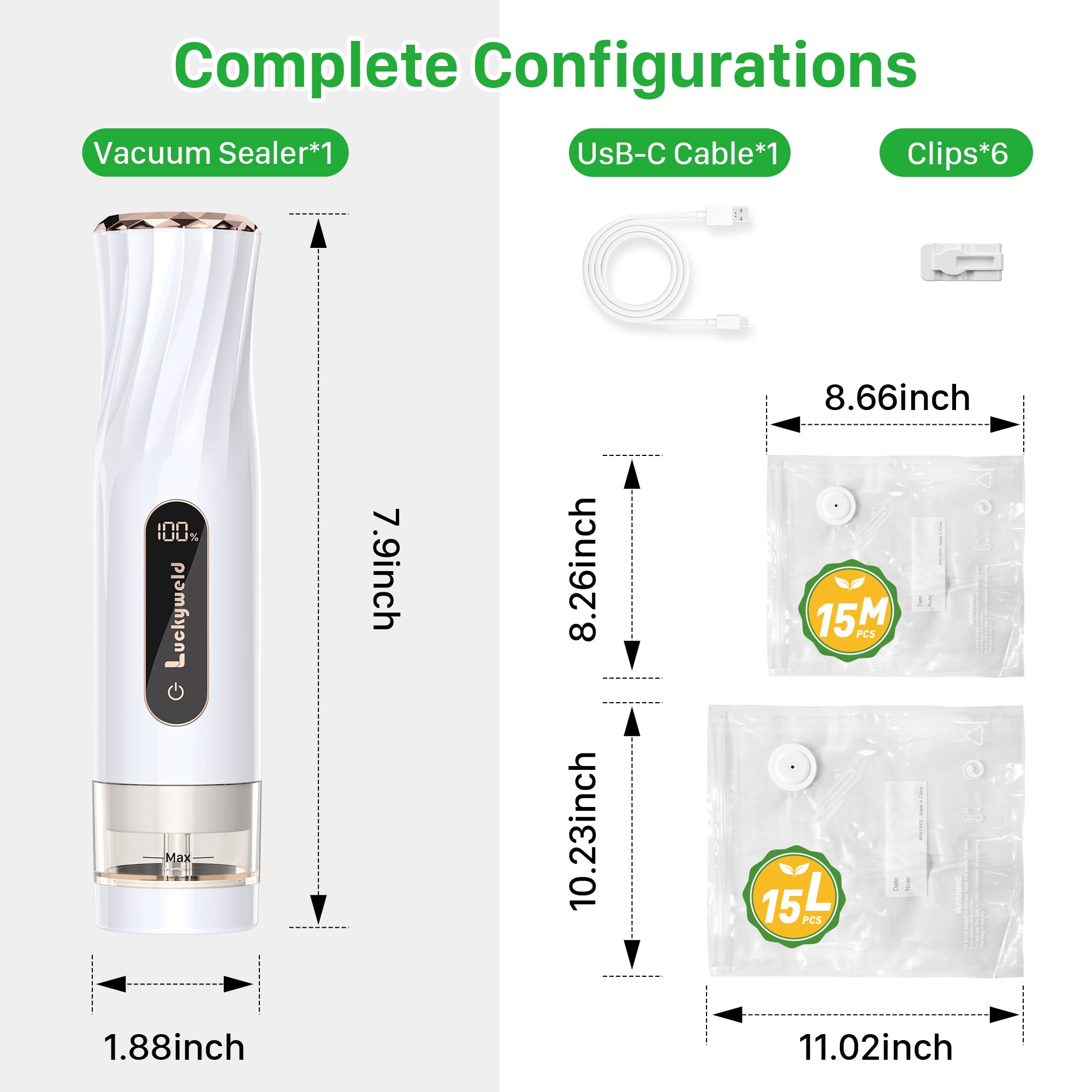 Handheld Vacuum Sealer for Food, 30 Reusable Bags & Battery Level Indicator for Kitchen,Gifts for Mom, Wife, Chef & Home