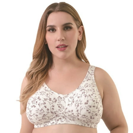 

Knosfe Floral Plus Size for Women Full-Coverage Minimizer Bras Female Compression Wireless Bra