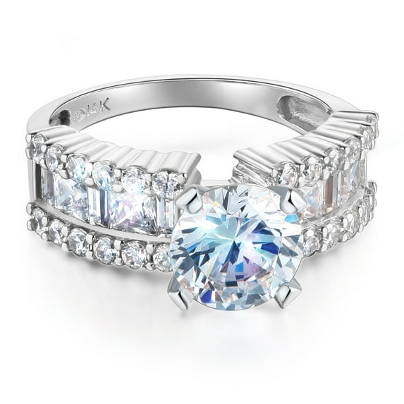 Wellingsale Ladies Solid 14k White Gold Polished CZ Cubic Zirconia Round Cut Engagement Ring with Side Stones - Size 7.5