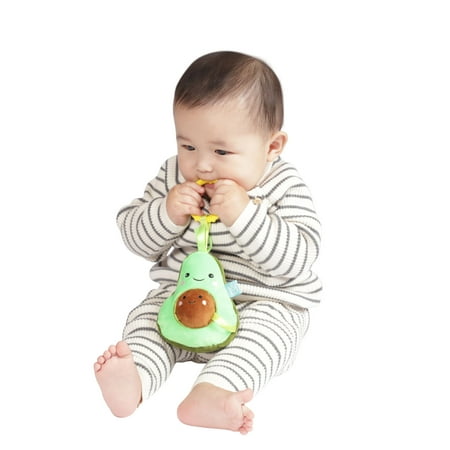 Manhattan Toy Mini-Apple Farm Avacado Baby Travel Toy with Rattle, Chime, Crinkle Fabric & Teether Clip-on Attachment