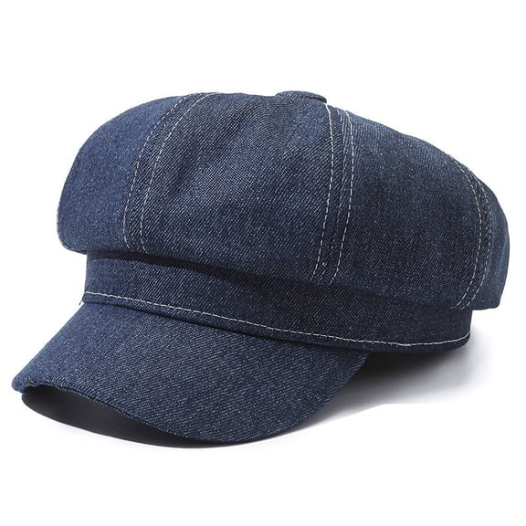 Women Denim Newsboy Cap Oversized Beret Adjustable Baker Boy Hat