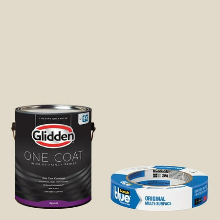 Glidden One Coat, Interior Paint + Primer, Antique White, Semi-gloss Finish, Quart with ScotchBlue Painters Tape Original Multi-Use, .94in x 60yd(24mm x 54,8m