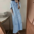 thumbnail image 2 of Summer Saving Wycnly Dresses for Women 2024 Loose Fashion Button Down Breathable Cotton Linen Shirt Maxi Dresses with Pockets Striped Print Short Sleeve Lapel Long Formal Dresses for Women Blue s, 2 of 6