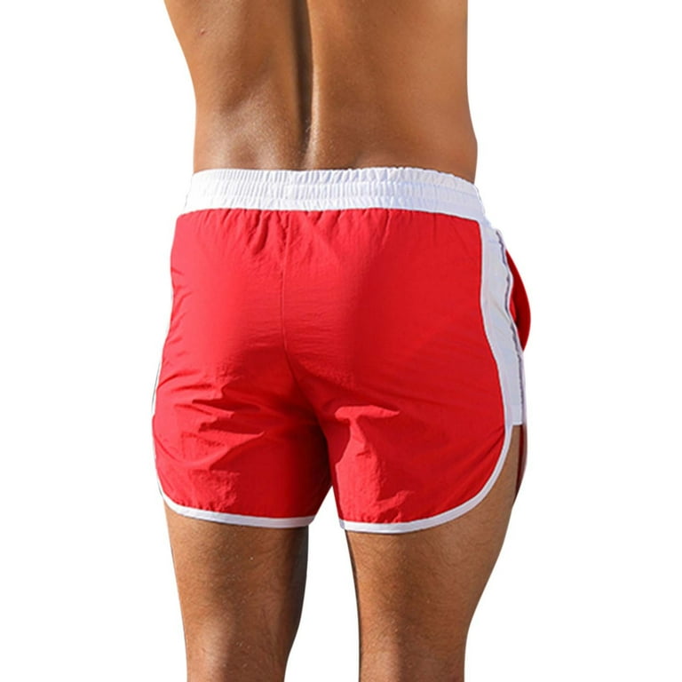 Mens red running sales shorts with white trim