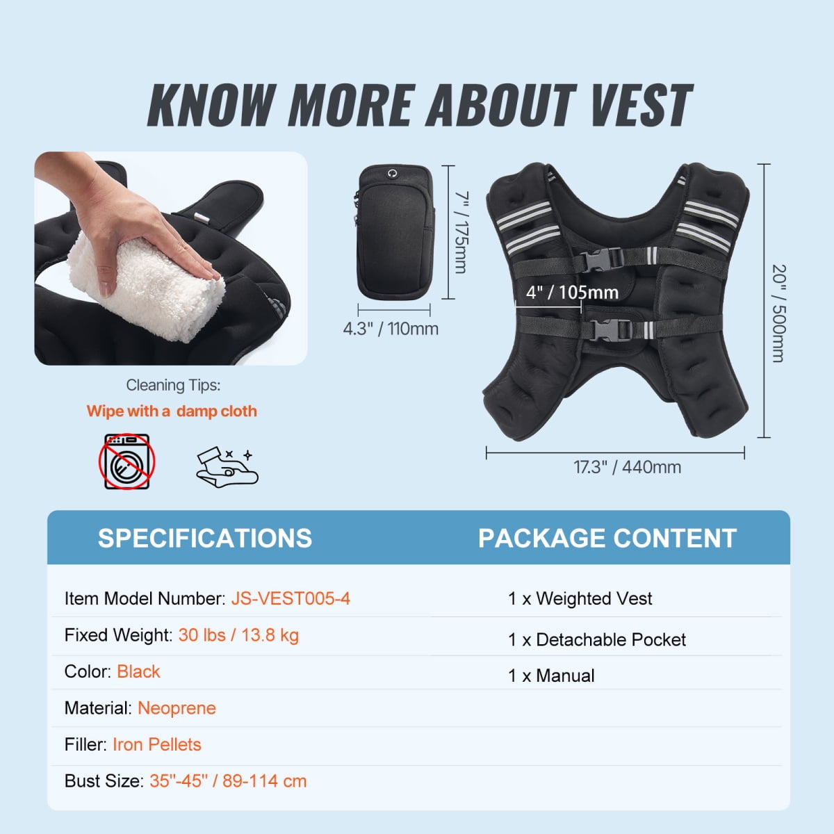 ZHICHUN 30lb Weighted Vest for Men & Women, Adjustable Strength Training Workout Equipment with Dual Storage Pockets & Reflective Stripes (Black)