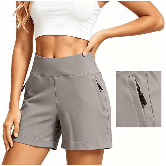 CBASIHI Womens High Waist Athletic Shorts- Stretchy Elastic Waist Wide Leg Casual Yoga Running Workout Shorts with Pockets Gray Size S-2XL