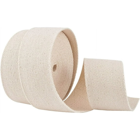 5.5 Yard Cotton Twill Ribbon 2 Inch Wide Beige Heavy Cotton Webbing Tape Roll Herringbone Bag Strap for Embellishment Crafts Sewing Home Decoration Floral White