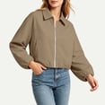 thumbnail image 5 of Tdoqot Womens Cropped Bomber Jackets- Long Sleeve Zip Up Casual Lightweight Trendy Fall Track Jacket Coffee Size XL, 5 of 8