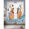thumbnail image 2 of Cartoon Animals Sheer Curtains 84 Inch Long 2 Panels, Lion RescueBoat in Ocean Light Filtering Rod Pocket Semi Sheer Curtains, Sheer Voile Drapes for Living Room Bedroom, 52"x84", 2 of 5