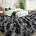 thumbnail image 4 of Janvonne 9x12 Fluffy Area Rug for Bedroom Living Room, Soft Fuzzy High Pile Shaggy Carpets for Nursery Kids Room Dorm, Home Decor, Tie-dye Stripes in Black and Grey, 4 of 8
