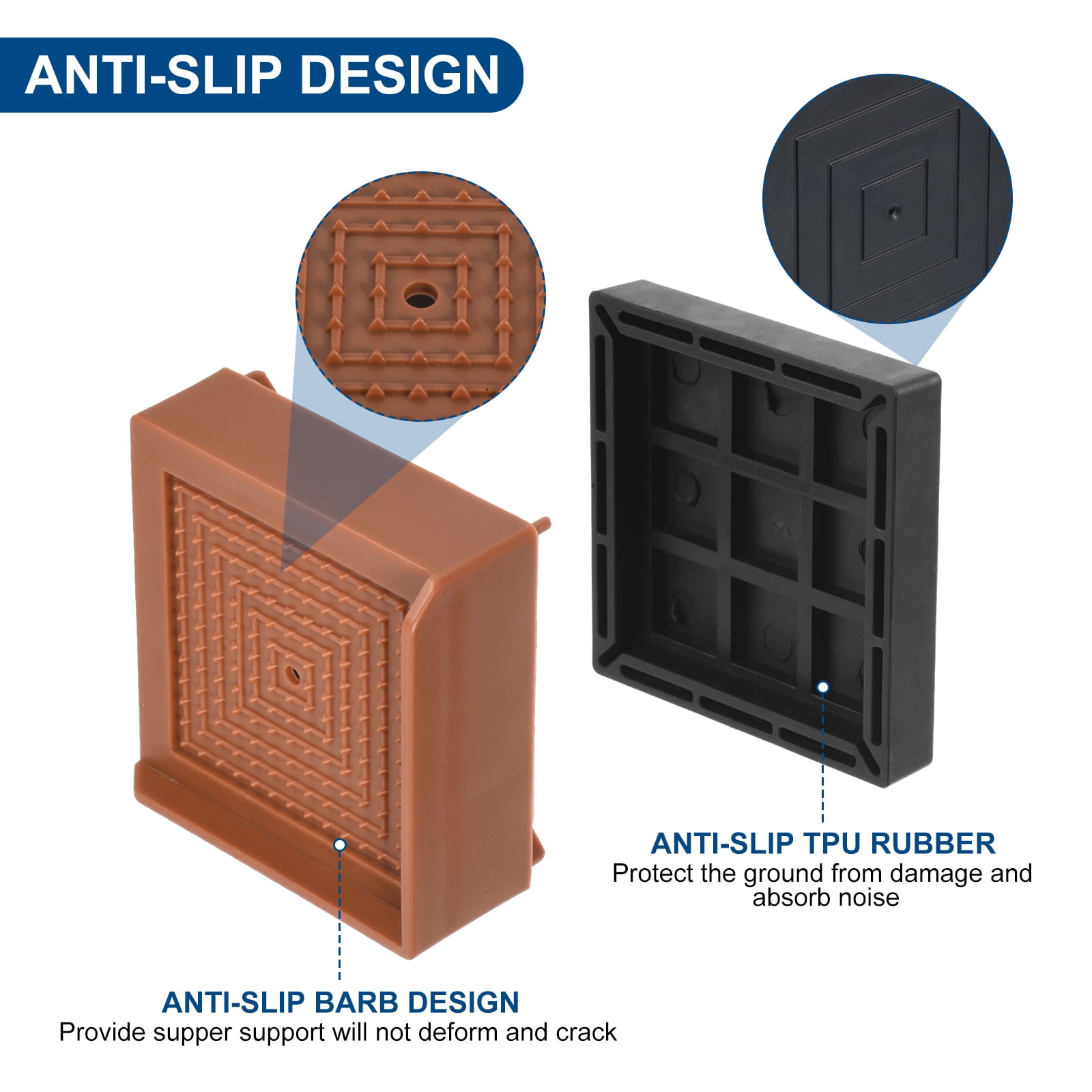 Unique Bargains Furniture Risers Bed Square Bed Risers Adjustable Couch Lifter Block Brown 3" x 3" x 1.5"
