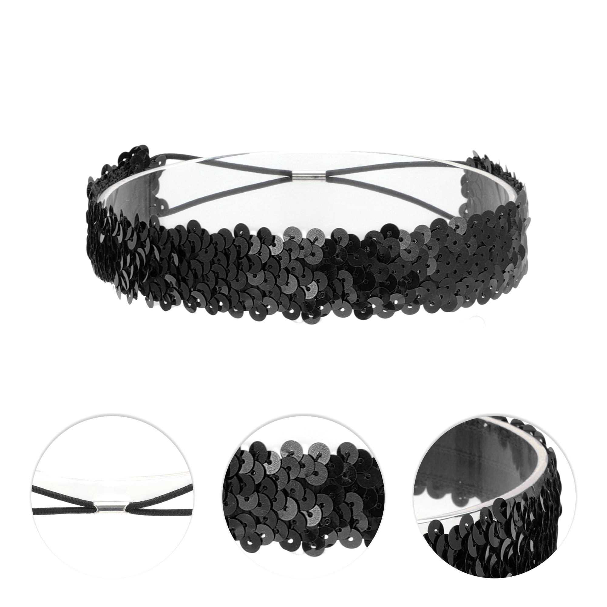 Unique Bargains Elastic Band Sequins Headbands 1 Pc Black