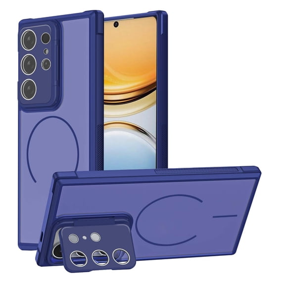 Magnetic For Samsung Galaxy S26 Ultra Phone Case,Compatible With Wireless charging,With Flip Camera Lens Peotector Kickstand,Heavy Duty Shockproof Matte Anti-fall,Anti-Scratch Phone Case,Blue