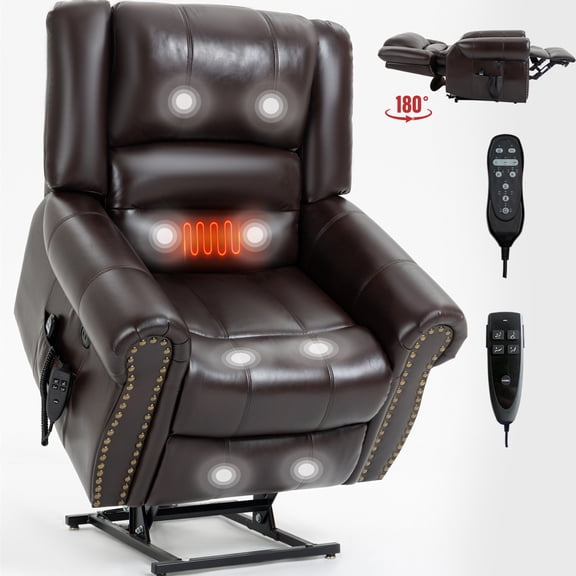 Aukfa Dual Motor Power Lift Recliner Chair Sleeper Sofa with Massage and Heat for Big Elderly People, Infinite Position, 2 USB Ports, Brown