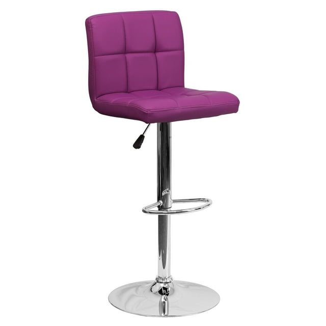 Contemporary Purple Quilted Vinyl Adjustable Height Barstool with Chrome Base