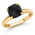 thumbnail image 2 of Gem Stone King 10K Yellow Gold Black Onyx Solitaire Engagement Ring for Women (2.11 Cttw, Cushion Checkerboard 8MM, Gemstone December Birthstone, Available in Size 5, 6, 7, 8, 9), 2 of 4