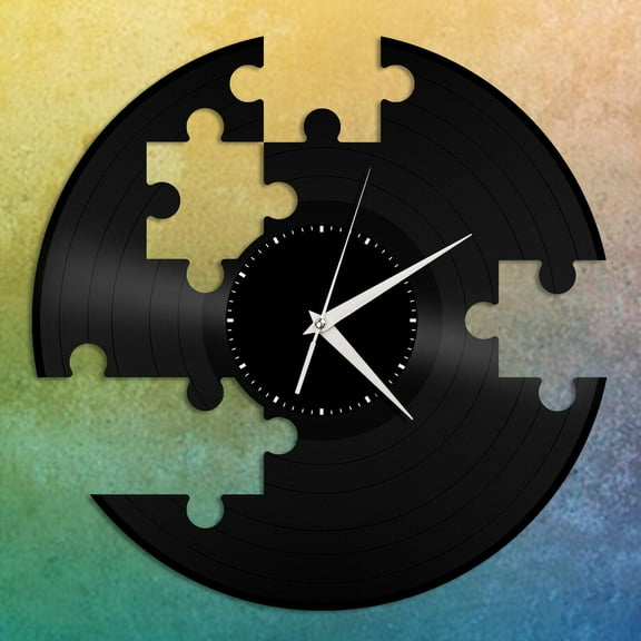 Amblelife Puzzle Clock Vinyl Wall Clock Unique Gift for Friends Home Room Decoration Vintage Design Office Bar Room Home Decor