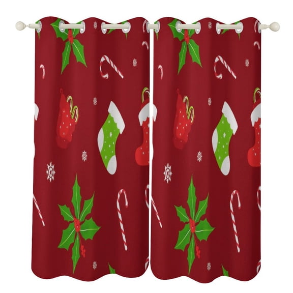 Christmas Holly And Socks Pattern Window Blackout Curtain 3d Printed Blackout Curtain Bedroom Living Room Hotel Window 2 Panel Shade