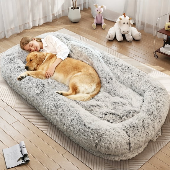 TUAREX Human Dog Bed for Adults, 76"x46"x10" Large Human Size Dog Bed, Removable Cover, Washable, Waterproof, Orthopedic Design, Light Grey
