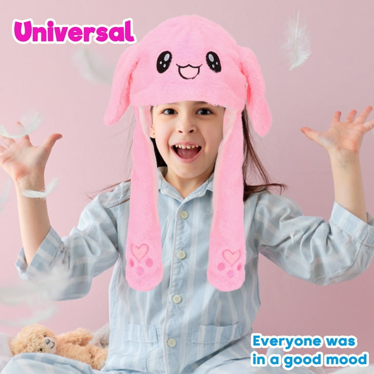 Animal Hat Plush with Ears Moving Jumping Movable Pink Bunny Ears
