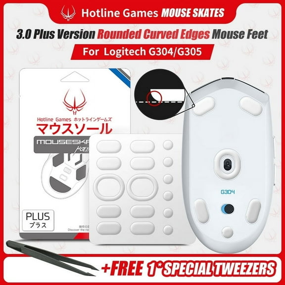 HOTLINE GAMES 3.0 PLUS Mouse Feet Skates For Logitech G304 / G305 Wireless Gaming Mouse, 2Sets