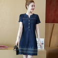 thumbnail image 2 of Robe en Denim pour Femmes Décontractée Été Mode Femmes Été Imprimée Ample Col en V Manches Courtes Longueur Genou Robe, 2 of 9