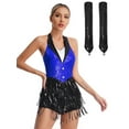 thumbnail image 3 of Xnihocha Women's Latin Rumba Jazz Dance Outfit Sequins Fringe Bodysuit with Gloves Set Blue S, 3 of 5
