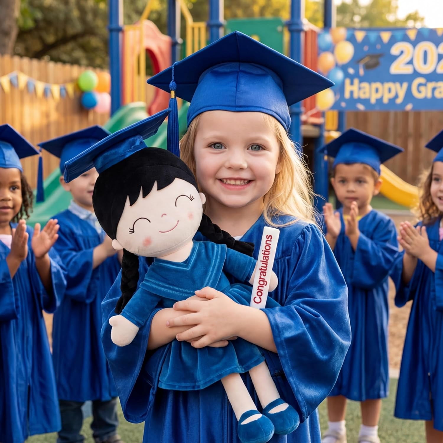 Gloveleya 16" Blue Graduation Plush Toy - Dreamy Soft Girl Doll for Graduation Ceremony - Preschool Kindergarten Gift for Girls, Class of 2026 Memento