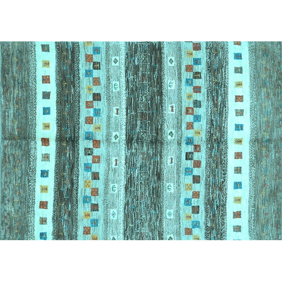 Ahgly Company Indoor Rectangle Abstract Light Blue Contemporary Area Rugs, 4' x 6'