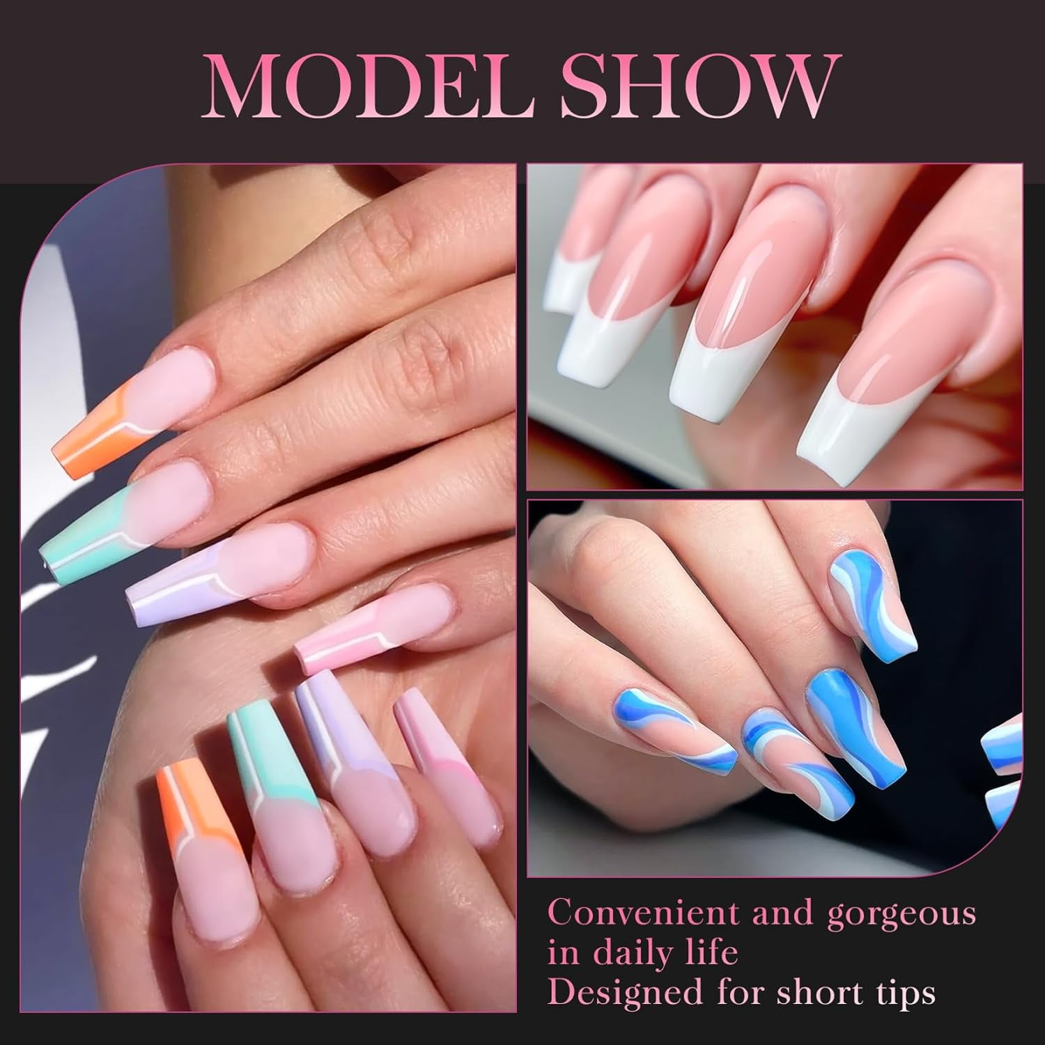 500PCS Pre Shaped False Nails Tips, 10 Sizes Lady French Style Acrylic Artificial Tip Manicure for Nail Tips Art Salons and Home DIY