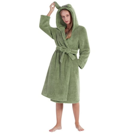 

Women s Bathrobe Flannel Pajamas Hooded Bathrobe Thickened Household Clothes Pocket Thickening Bandage Bathrobe