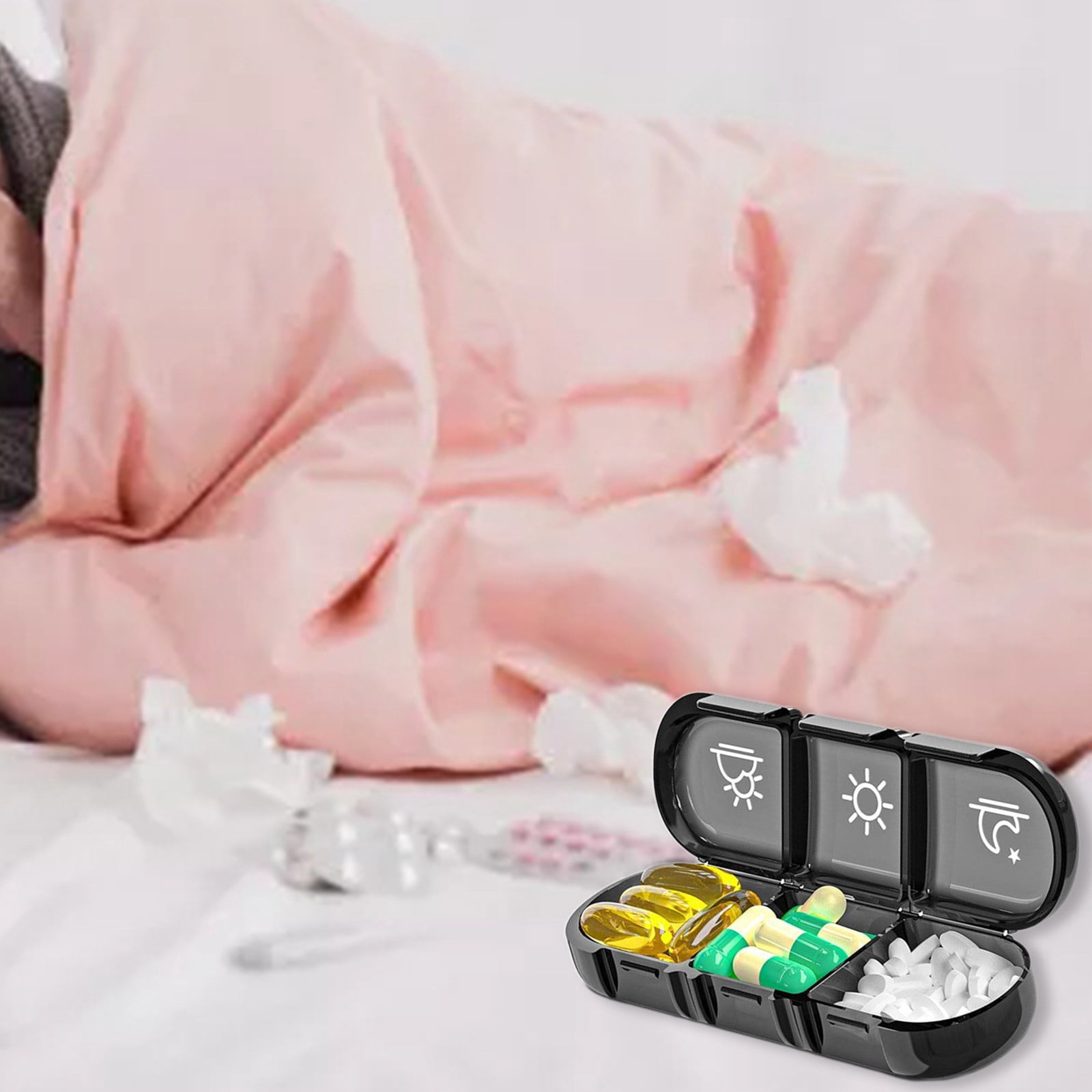Geemin 7 Day for Pill Box with Zipper Cloth Bag Weekly for Pill Organizer Large Daily Medicine Organizer Box for Pills Vitamin