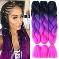 thumbnail image 1 of Trenzado de cabello sintético Ombre pelo Kanekalon trenzado de fibra de alta temperatura Crochet Twist Trenzas (24, 3 piezas negro+púrpura+magenta), 1 of 5