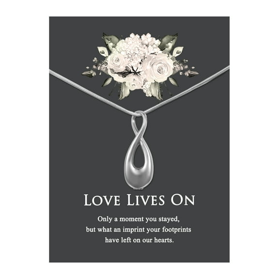 Love Lives On Infinity Memorial Necklace - Ashes Holder Cremation Jewelry - Card and Necklace Jewelry Gift Set - Free Funnel Kit and Velvet Jewelry Box - Ships Next Day!