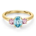 thumbnail image 3 of Gem Stone King 10K Yellow Gold Blue Zircon and Pink Lab Grown Diamond Engagement Ring for Women | 1.61 Cttw | Oval 7X5MM | Gemstone Birthstone | Size 8, 3 of 6