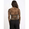 thumbnail image 4 of Women'S Mesh See Through T Shirt Fashion Money Print Long Sleeve Crop Top Slim Tee Tops Yellow Leopard Pattern M, 4 of 6