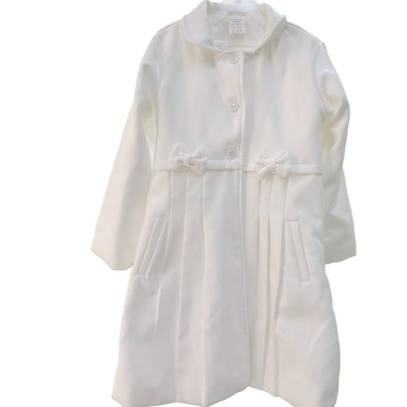 abrigo de niña, Maga boutique,talla8, color blanco, una pieza, con boina, forro completo, detalle de moños,