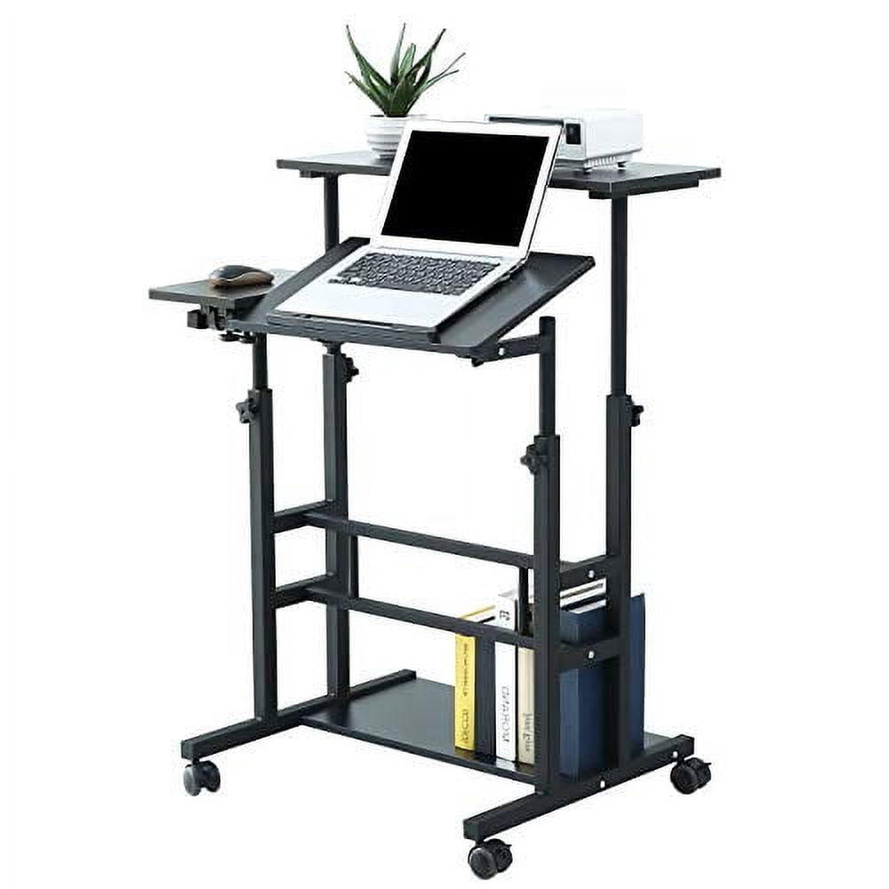 UNICOO® Portable Standing Desk on Wheels, Height Adjustable Mobile Standing Desk, Versatile Standing Portable Desk for Home Office, Rolling Sit-Stand Workstation, Ergonomic Design (U101-Black)