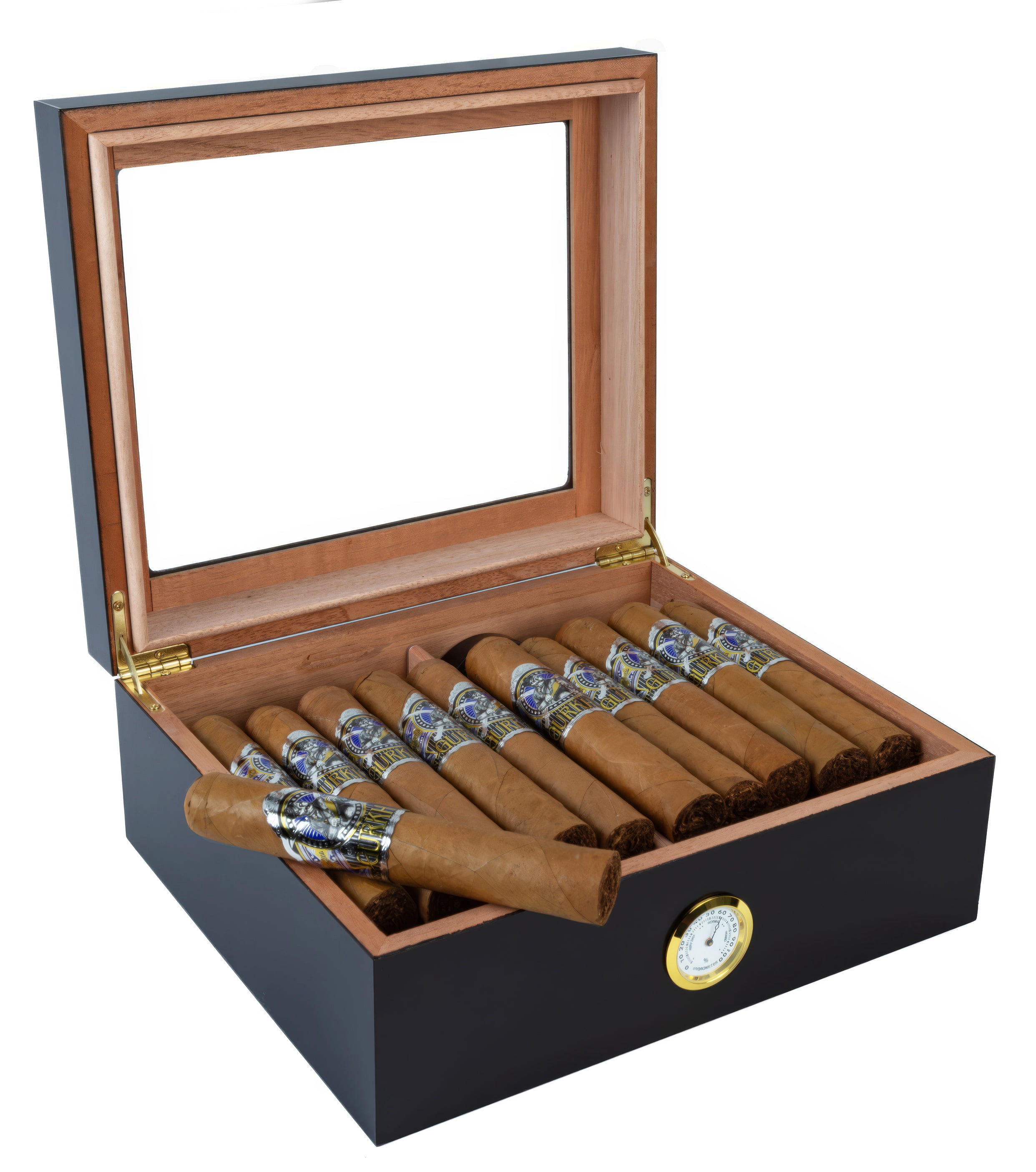 Chalet Glass Top Cigar Humidor - Black Finish - Capacity: 25 to 50