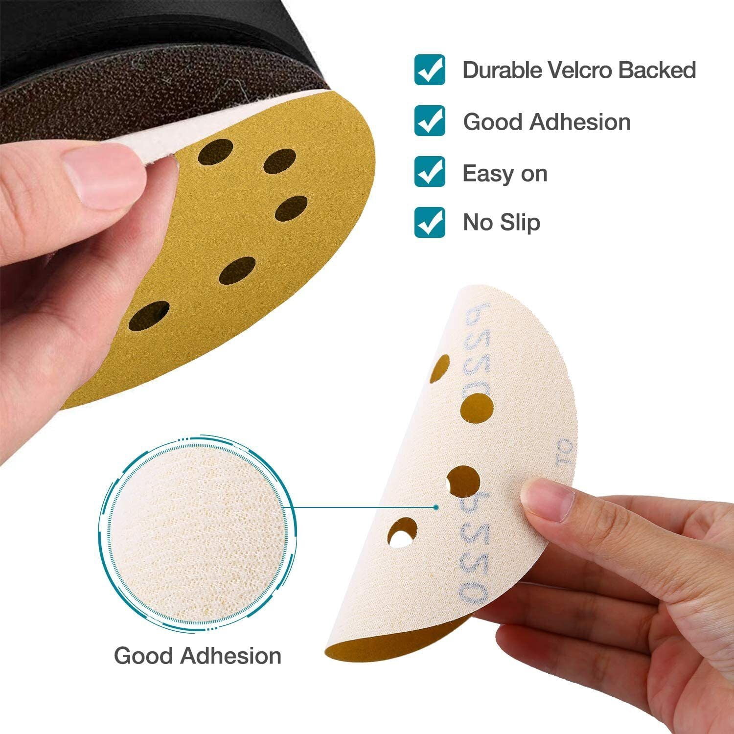 SATC 100Pcs 5" Sanding Discs 8-Hole Hook and Loop 220 Grit for Woof/Metal