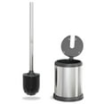 thumbnail image 3 of Toilet Brush and Holder Set with Lid, Sleek Chrome Toilet Bowl Scrubber, Heavy Weight Base for Stability, Hands Free Lid Operation, Compact for Small Bathroom Spaces, 3 of 6