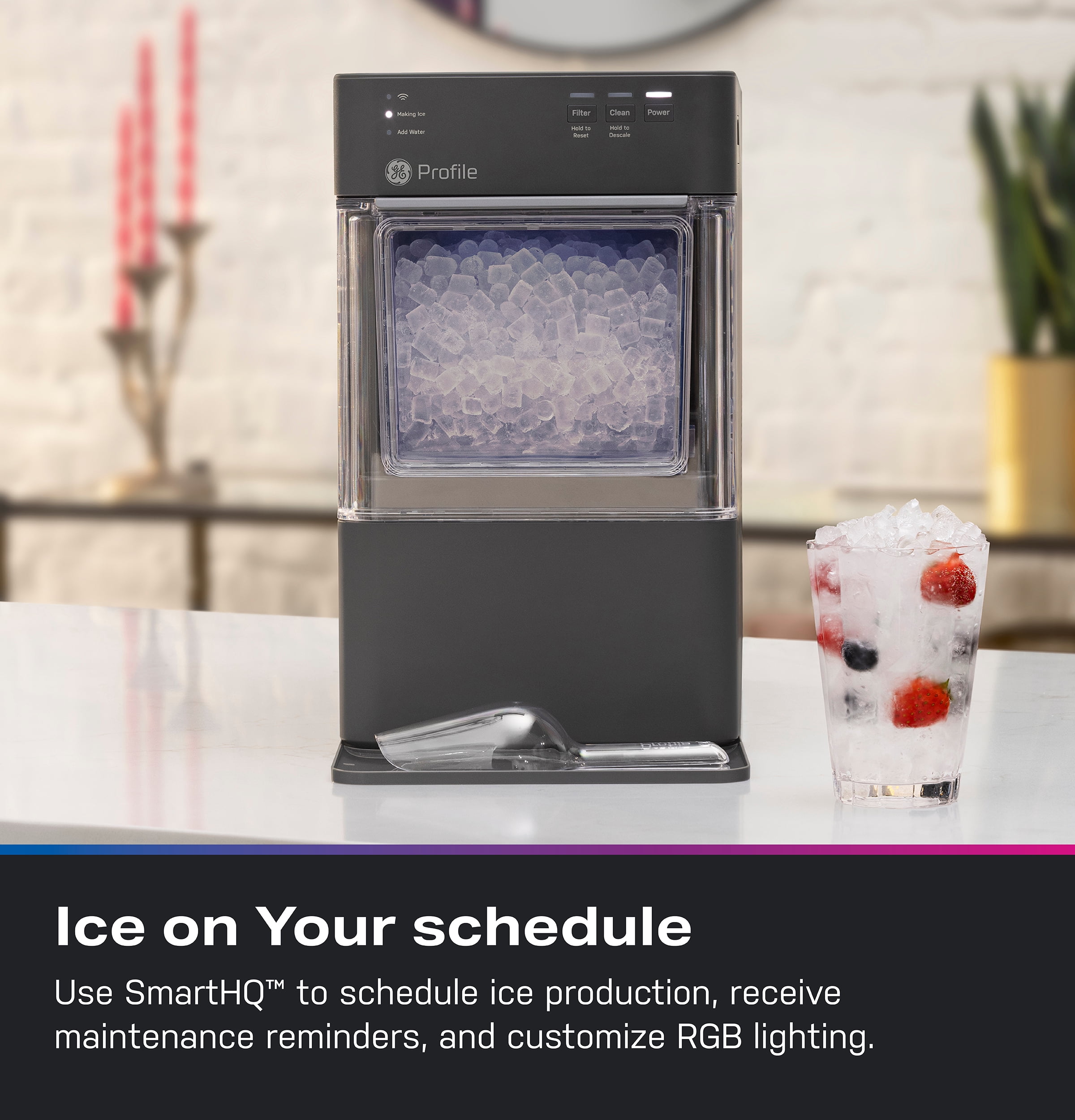 GE Profile Opal Mini Nugget Countertop Ice Maker 36lb with Descaler - Charcoal Gray