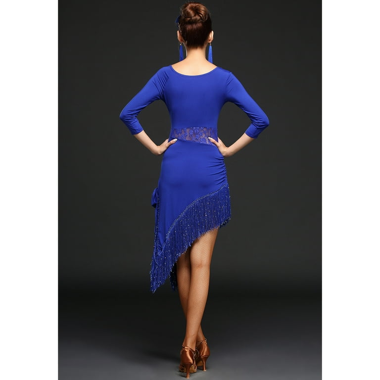 Multi Size Multi Color Fringe Lace Line Group Dance Competition Dresses  Blue - Walmart.com