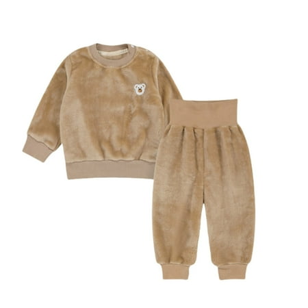 RMGVDSD Stylish Girls Outfits Children s Flannel Pajamas Boys Girls Baby Autumn Winter Coral Velvet Bear Home Wear Thickened Set Versatile Stylish Clothes Set
