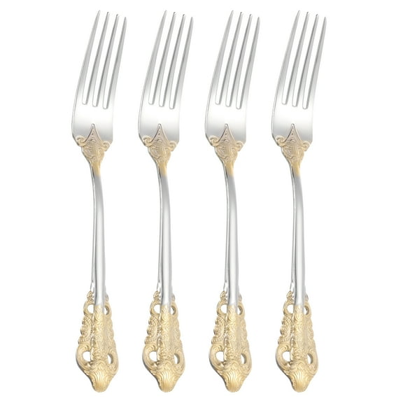Uxcell 4 Pcs Salad Forks, 6.5 Inches Stainless Steel Dessert Forks, Mirror Polished, Dishwasher Safe, Tiny Forks for Small Desserts, Cocktails, Silver/Gold