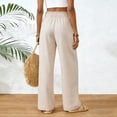 thumbnail image 4 of larppty Women Linen Pants Summer Wide Leg Pants Boho Elastic Waist Pant Flowy Beach Pant with Pockets（Beige， L）, 4 of 9