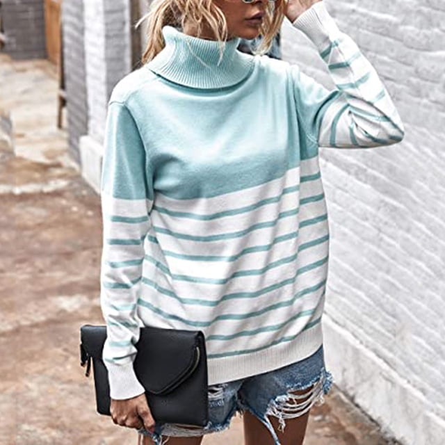 Pntutb suéter a rayas de cuello alto de otoño e invierno para mujer Pntutb Pntutb-2294