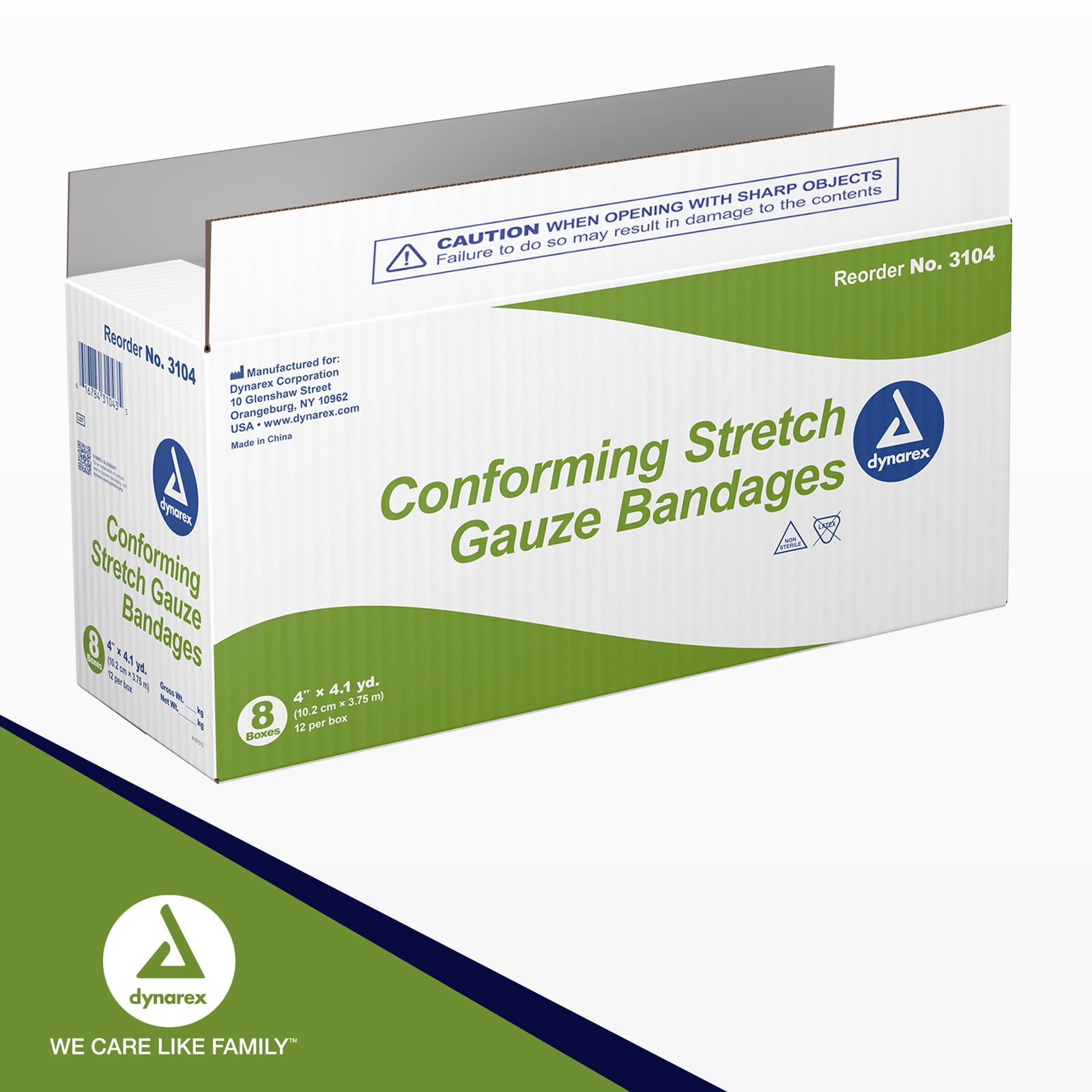 Dynarex Stretch Gauze Bandages, 4" x 4.1 yds, Non-Sterile & Latex-Free, Wound Care in Medical and Home Environments, 1 Case of 96 Dynarex Stretch Gauze Bandages