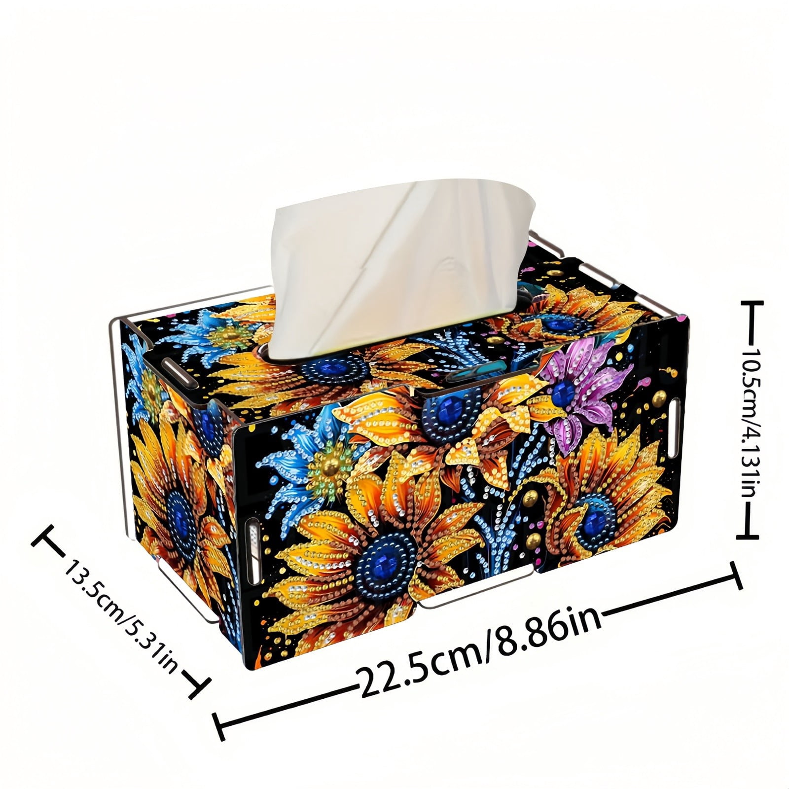 FLOPESN DIY Diamond Art Painting Wooden Assembly Paper Box, 8.86*5.31in, Creative Design Table Decor Rectangular Paper Towel Storage Box-Sunflower