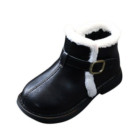 

Fashion Autumn And Winter Girls Boots Flat Bottom Non Slip Short Plush Warm Solid Buckle Comfortable Black 2 Years-2.5 Years